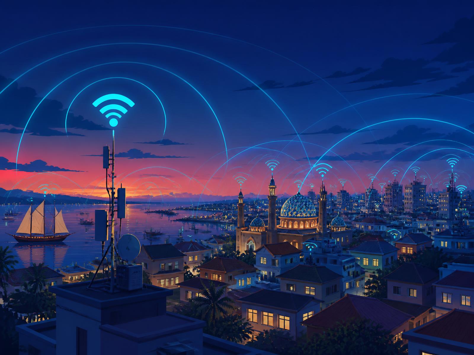 Ilustrasi jangkauan sinyal WiFi kedai_net di wilayah Koltim & Konsel